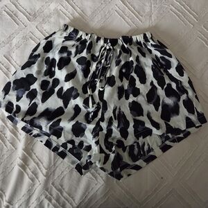 SHEIN Black & White Animal Print High Waist Drawstring Shorts